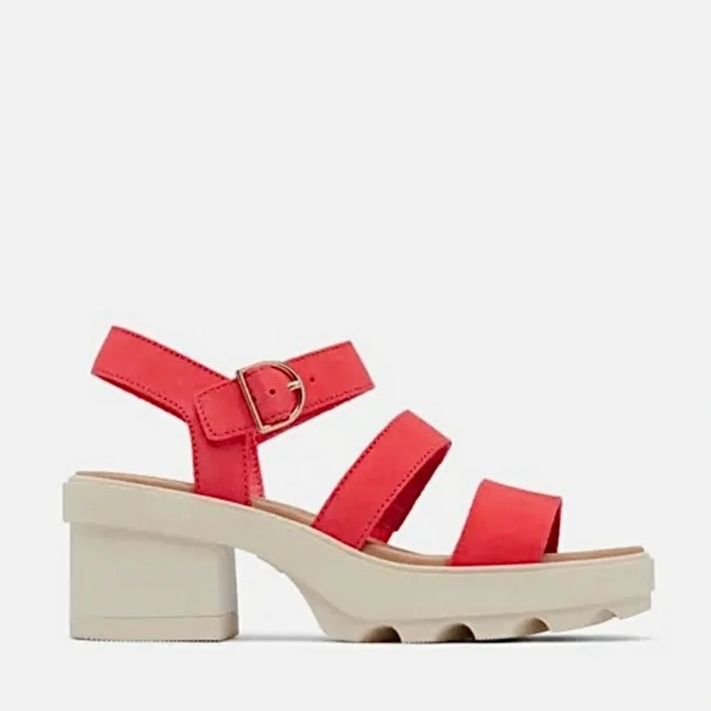 SOREL Joanie Heel Ankle Strap Sandals, Red Glow/Honey White color - Picture 10 of 13